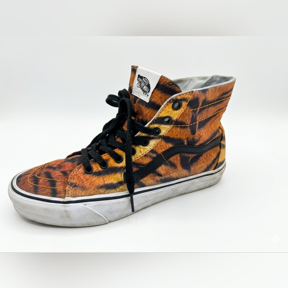 Vans Sk8-Hi Tiger Print High-Top Sneakers Orange/Black Shoes Mens 9 Womens 10.5